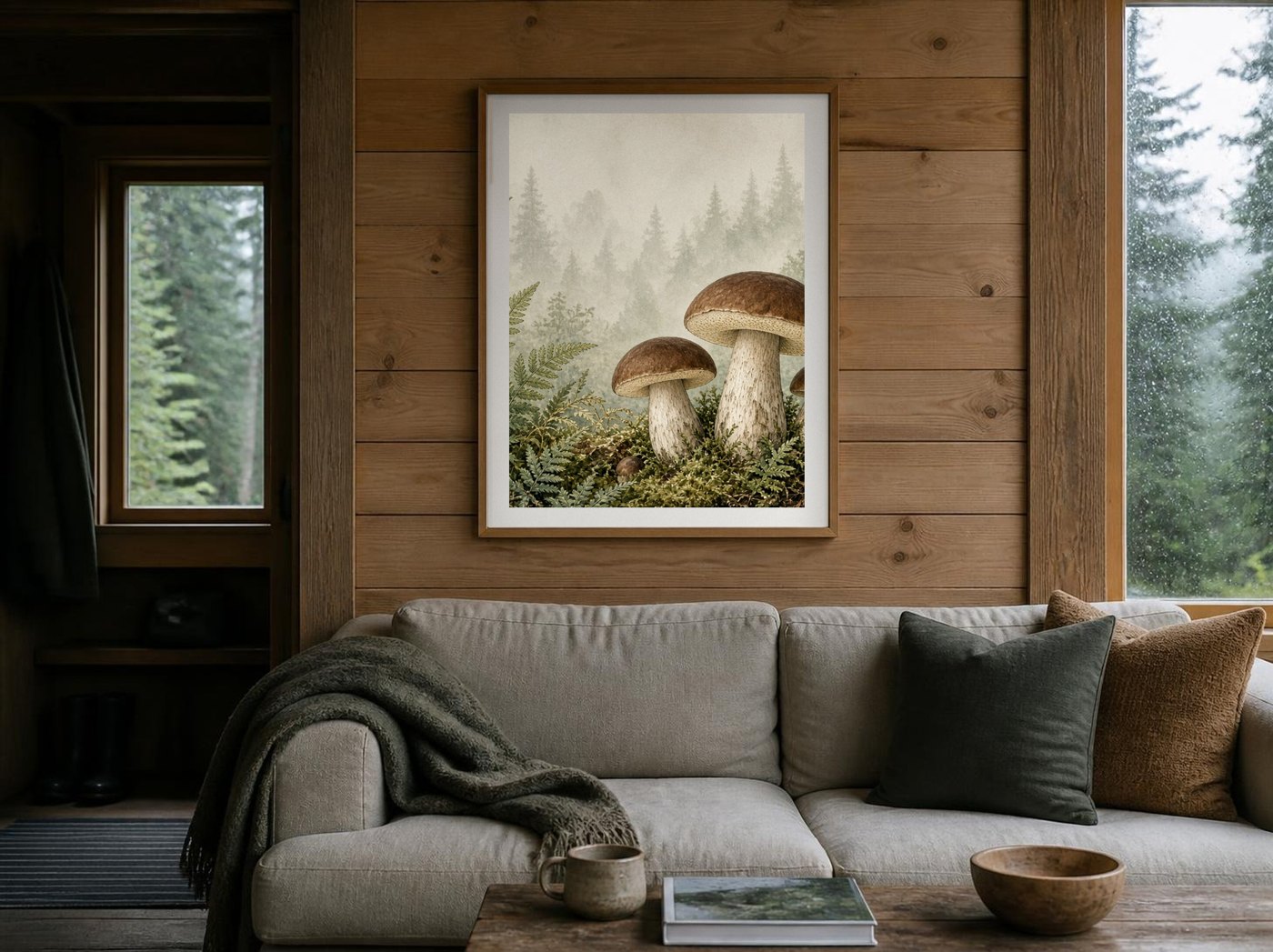 Brown Cap and Fern poster in a framed home setting