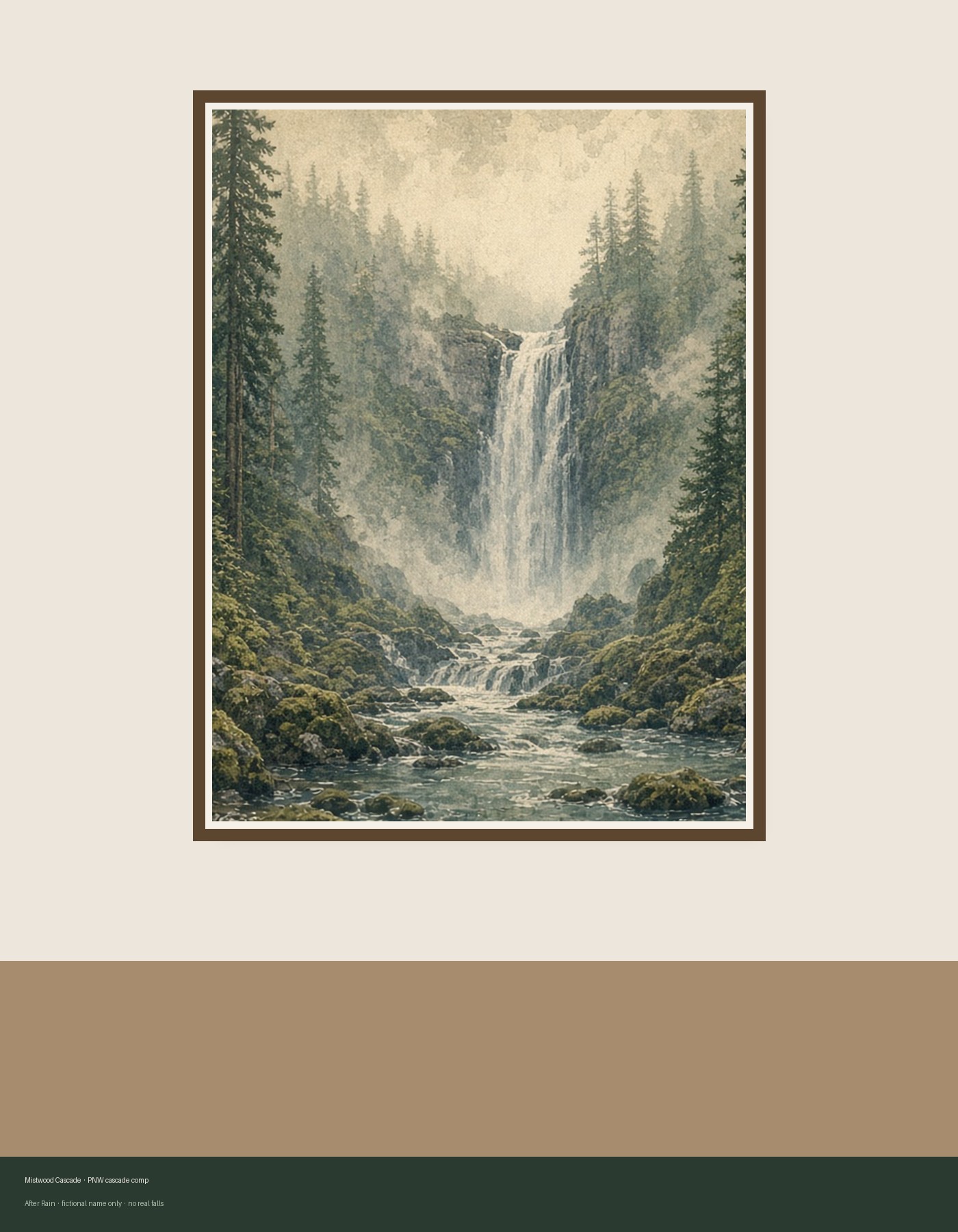 Mistwood Cascade poster in a framed setting